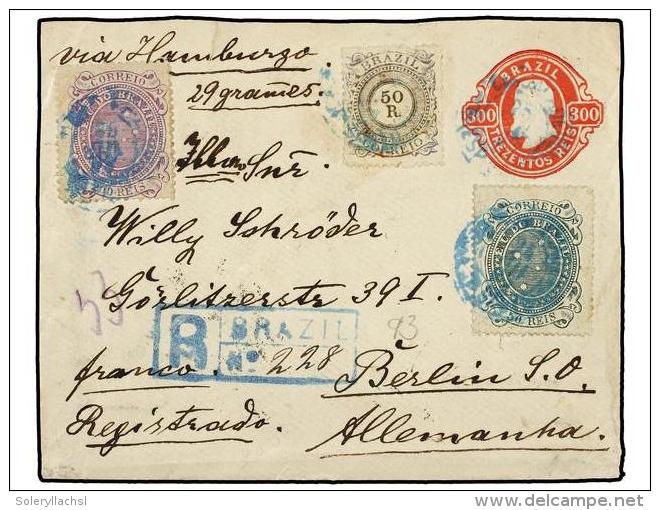 BRASIL. 1893. BRASIL A ALEMANIA. Entero Postal De 300 Reis Rojo Con Franqueo Adicional De 5 Reis... - Andere & Zonder Classificatie