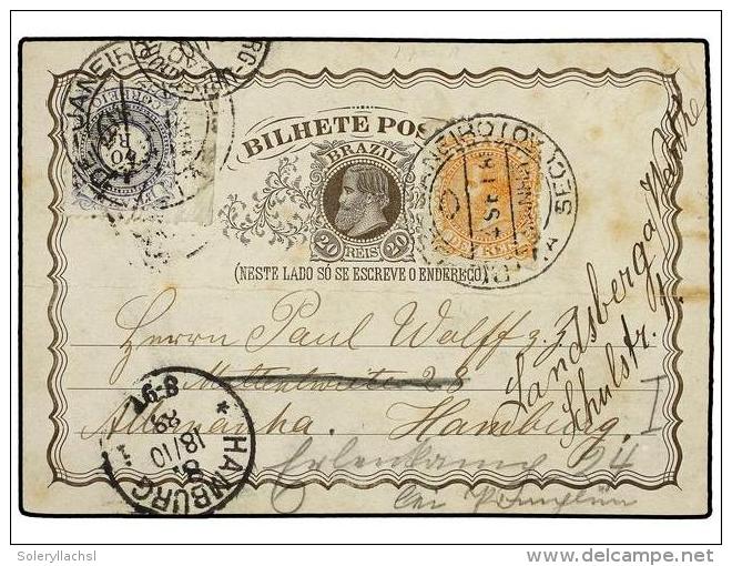 BRASIL. Sc.86, 88. 1888. R&Iacute;O DE JANEIRO A ALEMANIA. Entero Postal De 20 Reis Con Franqueo Adicional... - Autres & Non Classés