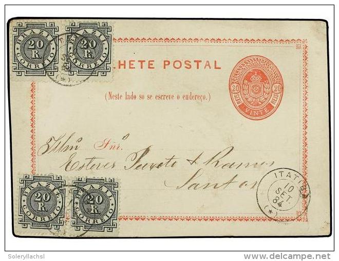 BRASIL. 1884. ITATIBE A SANTOS. Entero Postal De 20 Reis Con Franqueo Adicional De 20 Reis Verde (4).... - Autres & Non Classés