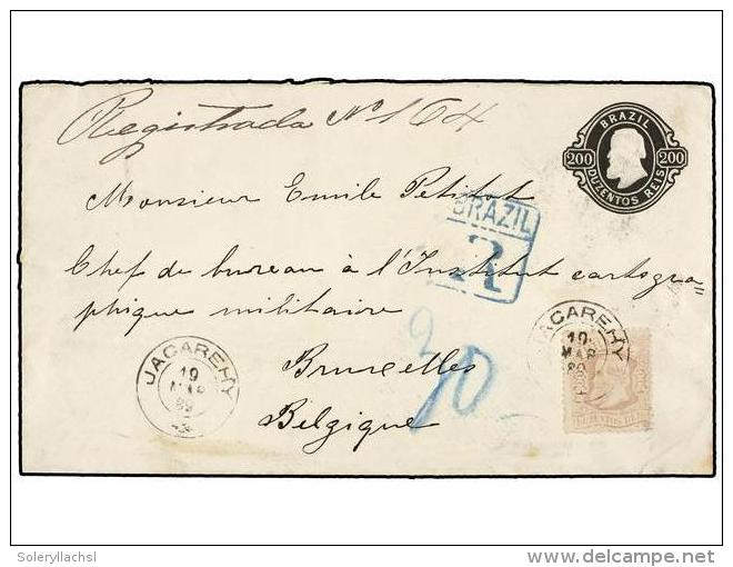 BRASIL. Sc.85. 1889. JACAREHY A BRUSELAS (B&eacute;lgica). Entero Postal De 200 Reis Negro Con Franqueo... - Otros & Sin Clasificación