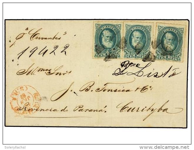 BRASIL. Sc.72(3). 1882. RIO A CURITIBA. 100 Reis Verde (3), Manuscrito &acute;por Cervantes&acute;, Leve... - Sonstige & Ohne Zuordnung