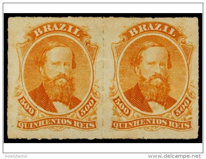 * BRASIL. Sc.67 (2). 1876-77. 500 Reis Naranja, Pareja Horizontal, Color Fresco, Goma Oririginal. - Otros & Sin Clasificación