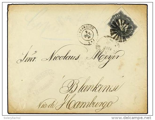 BRASIL. Sc.66. 1880. PERNAMBUCO A HAMBURGO. 200 Reis Negro, Al Dorso Llegada. - Autres & Non Classés