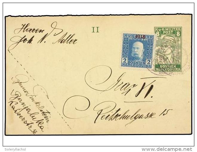 BOSNIA-HERZEGOVINA. Mi.148. 1919. BANJALUKA To GLAZ. MILITARY CARD Of 8 Heller Green Uprated With... - Other & Unclassified