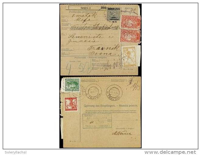 BOSNIA-HERZEGOVINA. Mi.88. 1919. PARCEL RECEIPT. SARAJEVO To TRAVNIK. 14 H. On 10 H. Grey Uprated By... - Autres & Non Classés