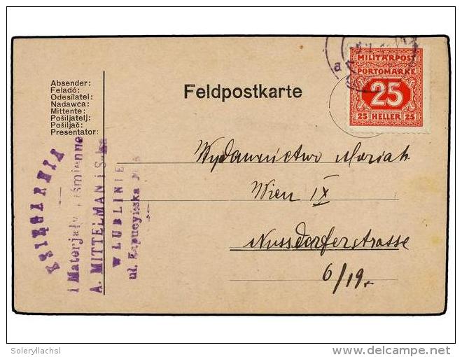 BOSNIA-HERZEGOVINA. 1918. LUBLINIE To WIEN. Militar Card Send With Postage Due Stamp Of 25 Heller Red (Mi.... - Other & Unclassified