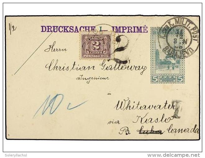 BOSNIA-HERZEGOVINA. 1909. SARAJEVO To KASLO (Canad&aacute;). 5 Heller + 5 Heller Green Double Postal... - Other & Unclassified