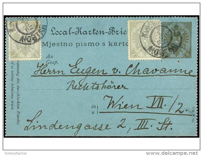 BOSNIA-HERZEGOVINA. Mi.11A (2). 1902. MOSTAR To WIEN. 6 H. Olive Uprated With Two 2 H. Grey. - Other & Unclassified