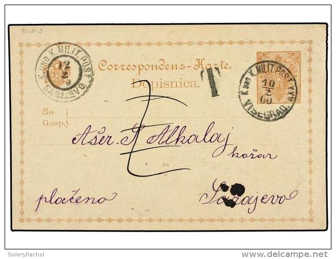 BOSNIA-HERZEGOVINA. 1900. VISEGRAD To SARAJEVEO. 2 H. Brown Card Taxed With &acute;2&acute; On Back 1... - Other & Unclassified