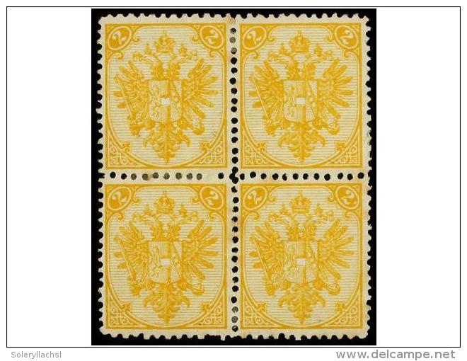 * BOSNIA-HERZEGOVINA. Fe.3 I (4). 1879. 2 Kr. Yellow, Perf. 12 3/4x12. Block Of Four, Original Gum, Light... - Other & Unclassified