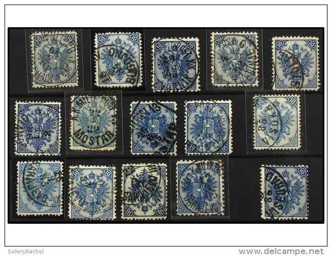 &deg; BOSNIA-HERZEGOVINA. Fe.6 I (27). 1879. 10 Kr. Blue. Lot Of 27 Stamps With Diverse Perf. And Very Fine... - Other & Unclassified