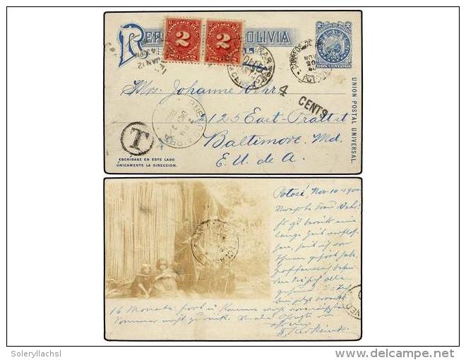 BOLIVIA. 1900. POTOS&Iacute; A U.S.A. Entero Postal De 2 Ctvos. Azul Con Fotograf&iacute;a En El Reverso.... - Other & Unclassified