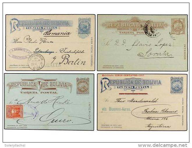 BOLIVIA. 1891-1917. 4 Enteros Postales De 1 Ctvo. (2) Y 2 Ctvos. (2) Diferentes Circulados. - Other & Unclassified