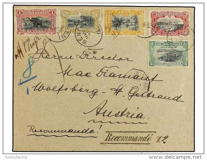 CONGO BELGA. 1908. BENI A AUSTRIA. Precioso Franqueo Incluyendo El 1 Franco, Al Dorso Llegada. - Other & Unclassified