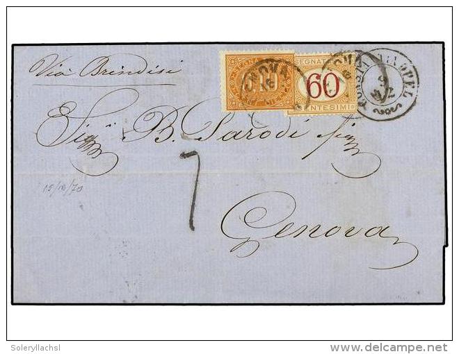 LEVANTE: CORREO AUSTRIACO. 1870 (Dec 9). Cover From CONSTANTINOPLE To GENOVA Endorsed &acute;via Brindisi&acute;... - Autres & Non Classés