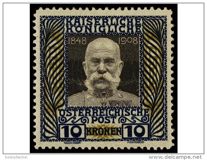 * AUSTRIA. Mi.156. 1908. 10 Kr. Light Hinged. Michel.230&euro;. - Otros & Sin Clasificación