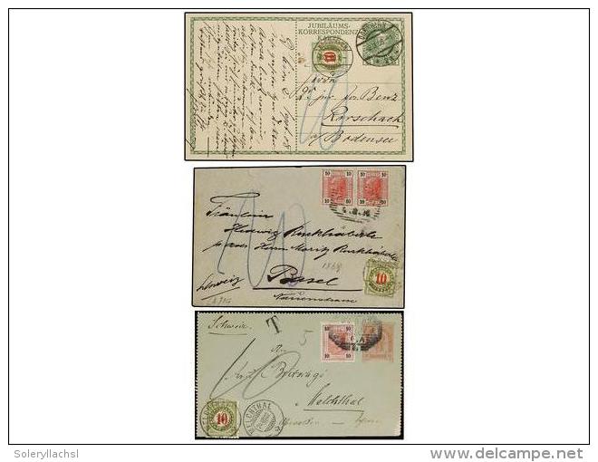 AUSTRIA. 1902-08. 3 Covers And Cards With Swiss Postage Due Stamps. - Other & Unclassified