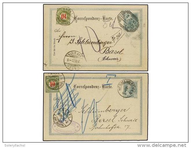 AUSTRIA. 1900-03. 4 Postal Stationary With Swiss Postage Due Stamps. - Other & Unclassified