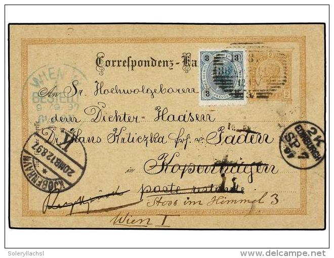 AUSTRIA. 1897. HINTZING To COPENHAGEN Redirected To REYKJAVIK And Returned To VIENA. Postal Stationary Card Updated... - Other & Unclassified