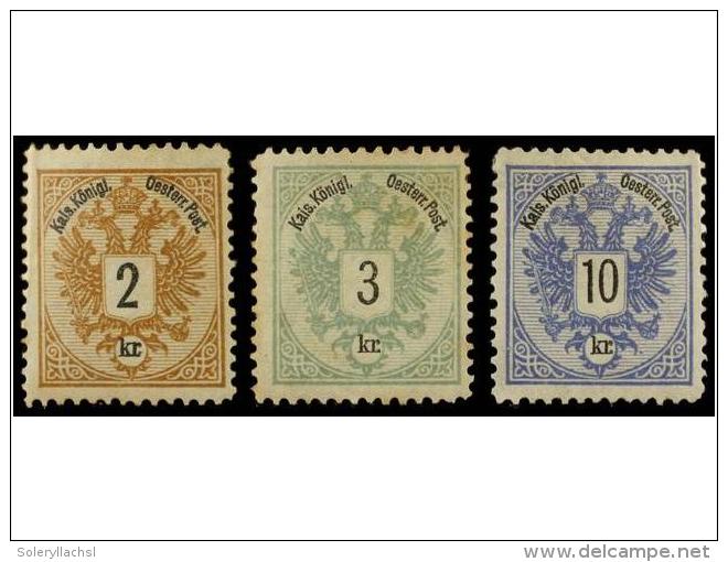 * AUSTRIA. Mi.44, 45, 47. 1883. 2 Kr. Brown, 3 Kr. Green And 10 Kr. Blue, Perf. 12 1/2. FINE.... - Autres & Non Classés