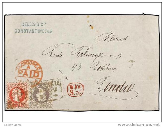 LEVANTE: CORREO AUSTRIACO. Mi.3, 6. 1874. Front Of Cover From CONSTANTINOPLE To LONDON With 1867 5s. Red And... - Autres & Non Classés