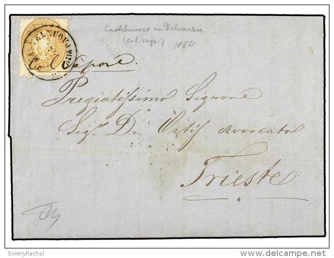 AUSTRIA. Mi.34. 1864. CASTELNOVA To TRIEST. 15 Kr. Brown CASTELNUOVO/DALMAZIA Cancel And Manuscript... - Other & Unclassified