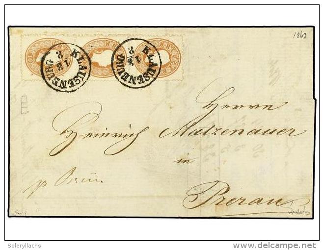 AUSTRIA. Mi.21(3). 1863. KLAUSENBURG A PRERAU. 10 Kr. Casta&ntilde;o, Tira De Tres. MAGNIFICA. F.... - Other & Unclassified