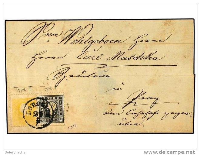 AUSTRIA. 1859. Cover To PRAGUE Franked By 1858-59 Type II 2 Kr. Yellow And Type I 3 Kr. Black Tied By... - Altri & Non Classificati