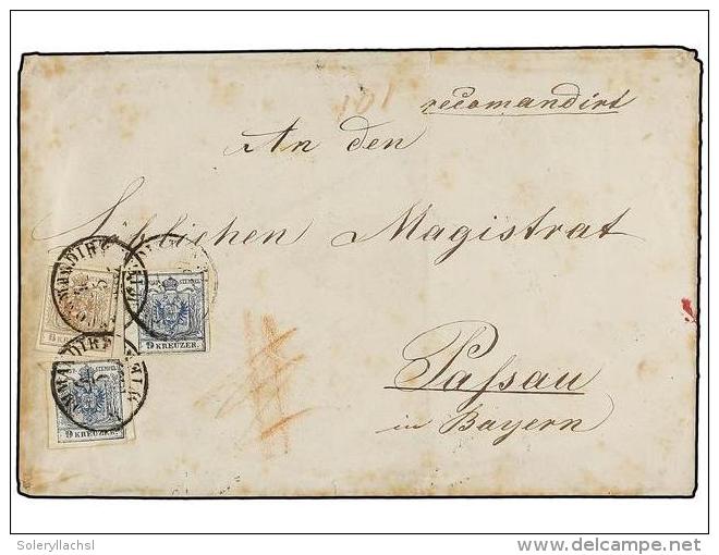 AUSTRIA. Mi.4Y, 5Y. 1857 (March 4). Registered Cover From VIENNA To PASSAU (Bavaria) Franked On Obverse With... - Altri & Non Classificati