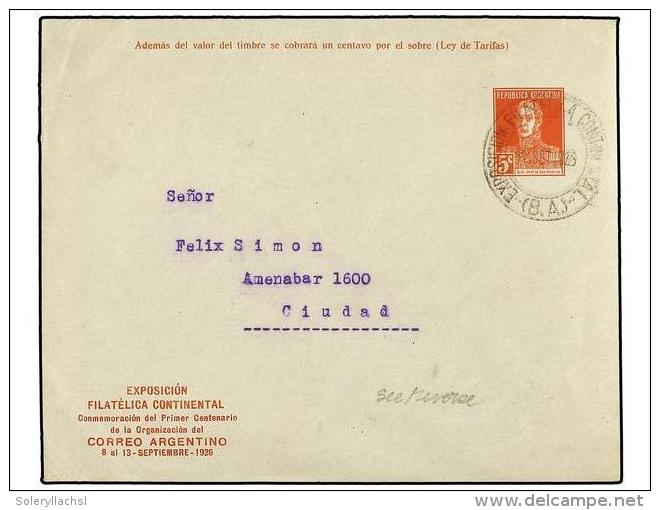 ARGENTINA. 1926. BUENOS AIRES. Entero Postal De 5 Ctvos. Rojo Con Mat. EXPOSICI&Oacute;N... - Altri & Non Classificati