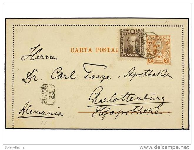 ARGENTINA. 1892. BUENOS AIRES A ALEMANIA. Entero Postal De 2 Ctvos. Casta&ntilde;o Rojo Con Franqueo... - Otros & Sin Clasificación