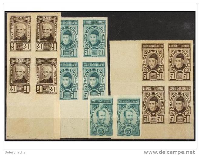 (*) ARGENTINA. 1891. ENSAYOS SIN DENTAR. 5 Pesos Verde Pareja, 20 Pesos Casta&ntilde;o, B-4, 50... - Otros & Sin Clasificación