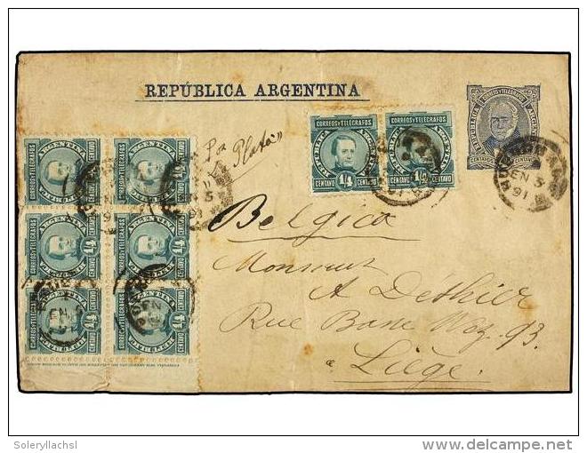 ARGENTINA. 1891. BUENOS AIRES A B&Eacute;LGICA. Faja De Prensa De 4 Ctvos. Con Franqueo Adicional De 1/4... - Altri & Non Classificati