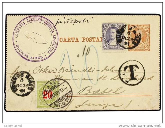 ARGENTINA. 1891. BUENOS AIRES A BASEL (Suiza). Entero Postal De 2 Ctvos. Con Franqueo Adicional De 2... - Otros & Sin Clasificación