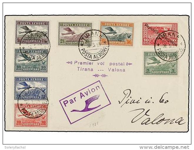 ALBANIA. 1925. TIRANA To VALONA. FIRST FLIGHT. Cover Franked With Complete Set (Mu. 3). - Otros & Sin Clasificación