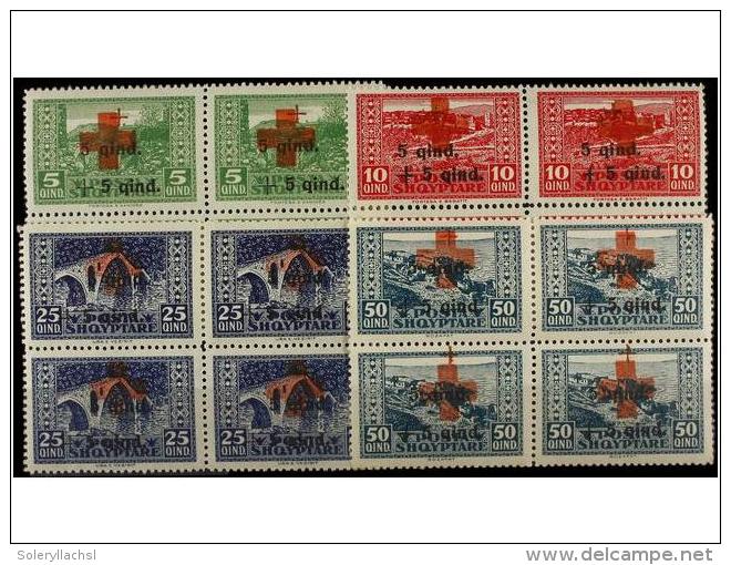 ** ALBANIA. Mi.100/103 (4). 1924. SERIE COMPLETA En Bloques De Cuatro. LUJO. Cat. 440&euro;. - Sonstige & Ohne Zuordnung