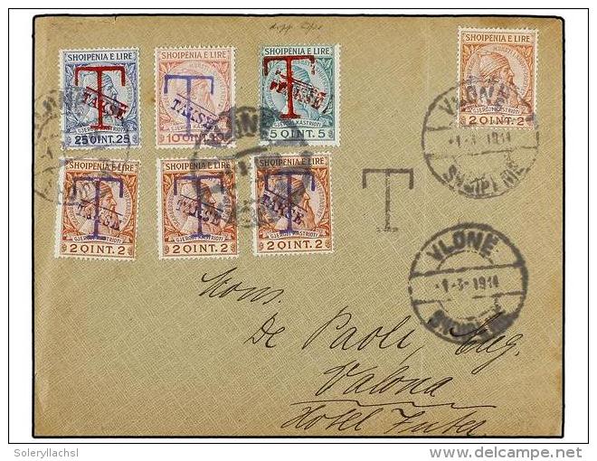 ALBANIA. Mi.29 + P1 (3), P2, P3, P4. 1914. VLONE Envelope Franked With 2 Q. Stamp And Postage Due... - Otros & Sin Clasificación