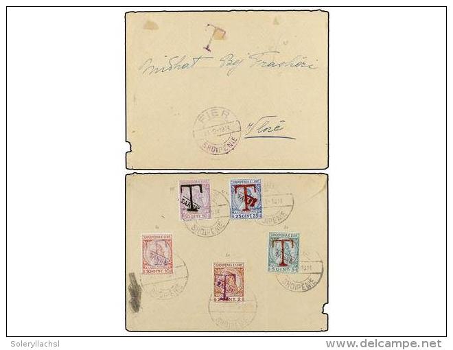 ALBANIA. Mi.P 1/5. 1914. FIER To VLONE. Unfranked Cover, Taxed On Arrival With 2 Q., 5 Q., 10 Q., 25 Q., 50... - Other & Unclassified