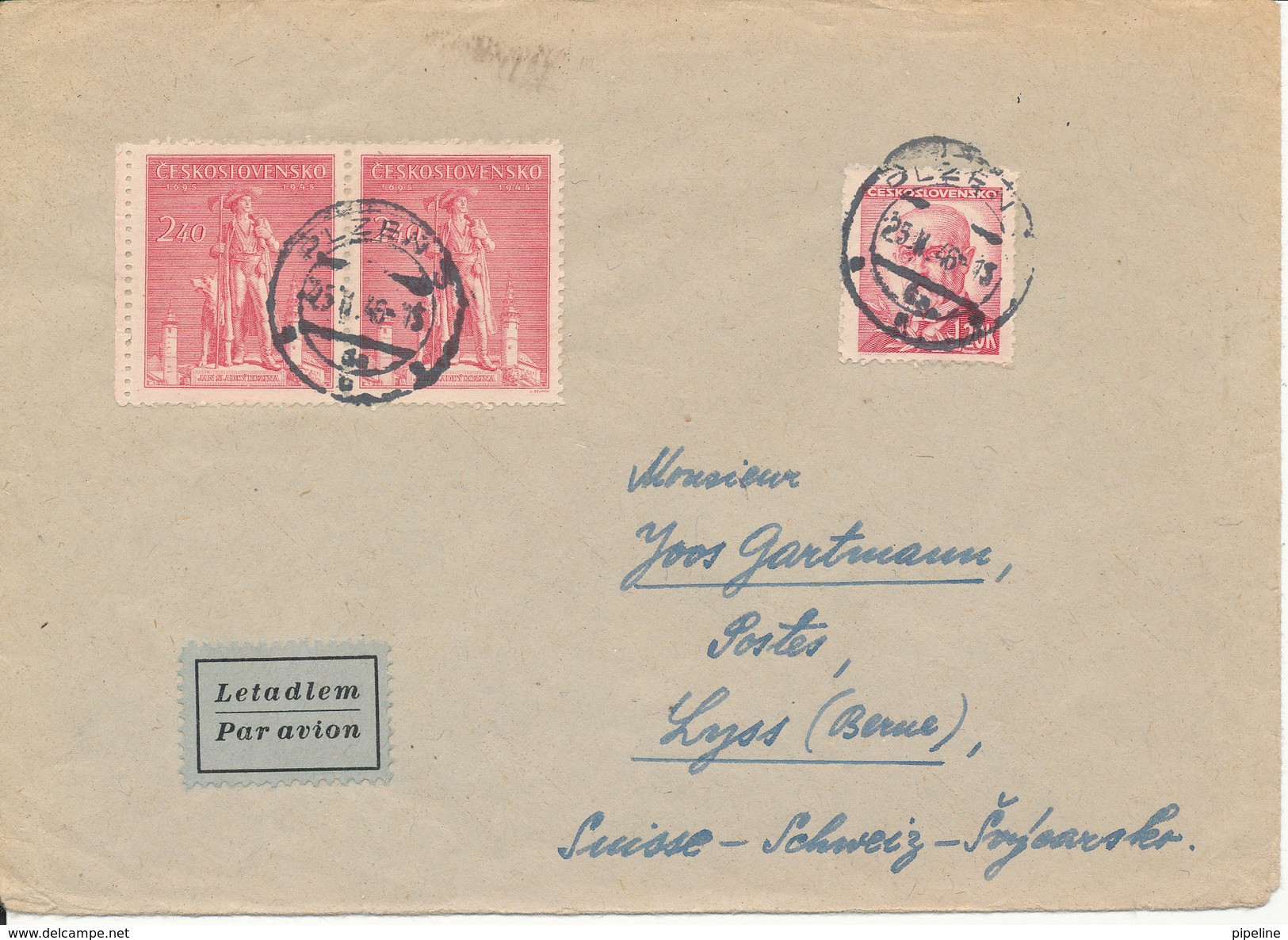 Czechoslovakia Cover Sent To Switzerland 25-2-1946 - Covers & Documents