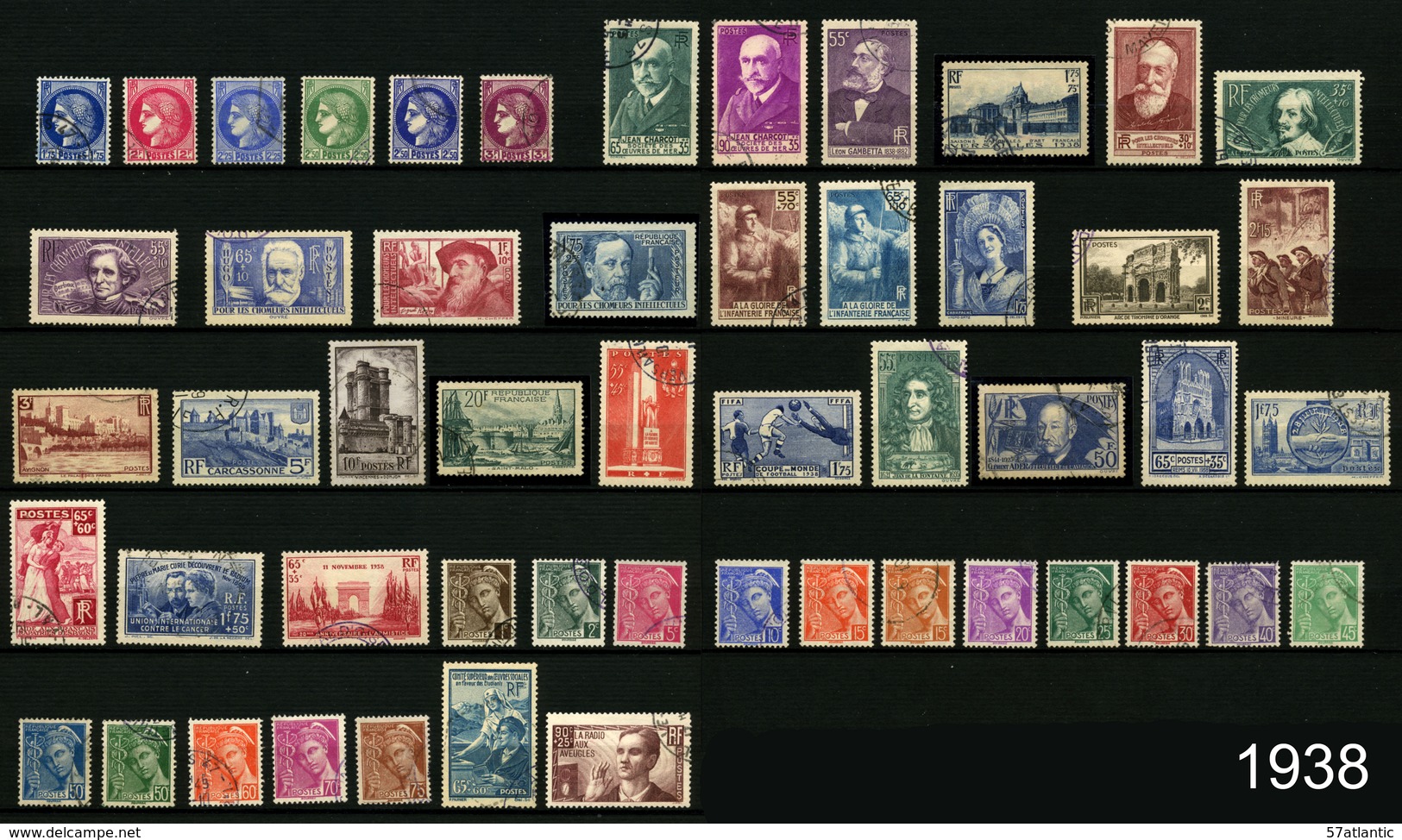 FRANCE - ANNEE COMPLETE 1938 - YT 372 à 418 - 52 TIMBRES OBLITERES - ....-1939