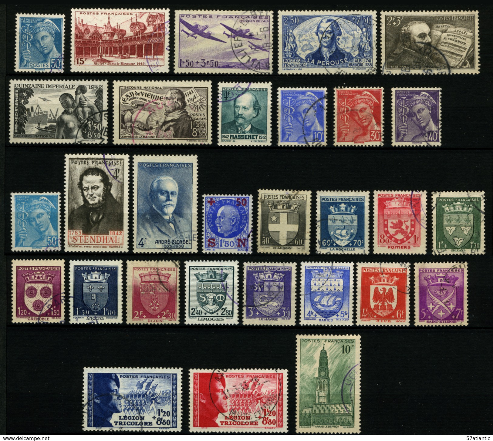 FRANCE - ANNEE COMPLETE 1942 - YT 538 à 567 - 30 TIMBRES OBLITERES - 1940-1949