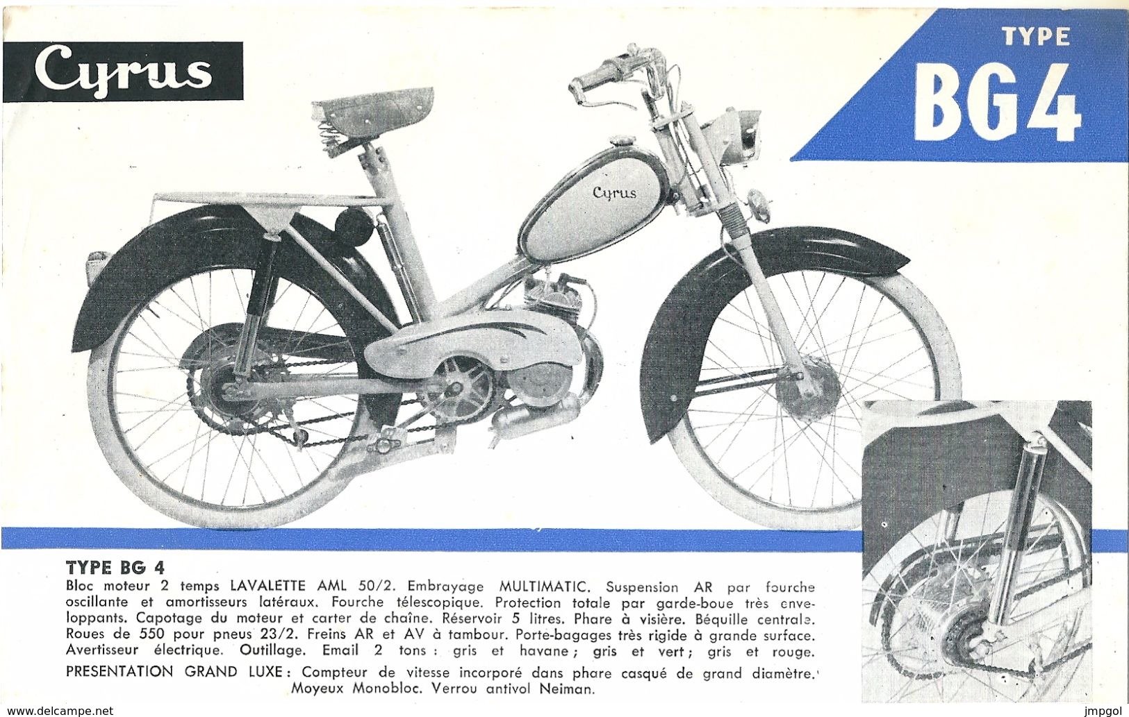 Prospectus Cyclomoteurs à Moteurs LAVALETTE Modèles 1957 Cyrus Types BG1 BG2 GG4 - Reclame