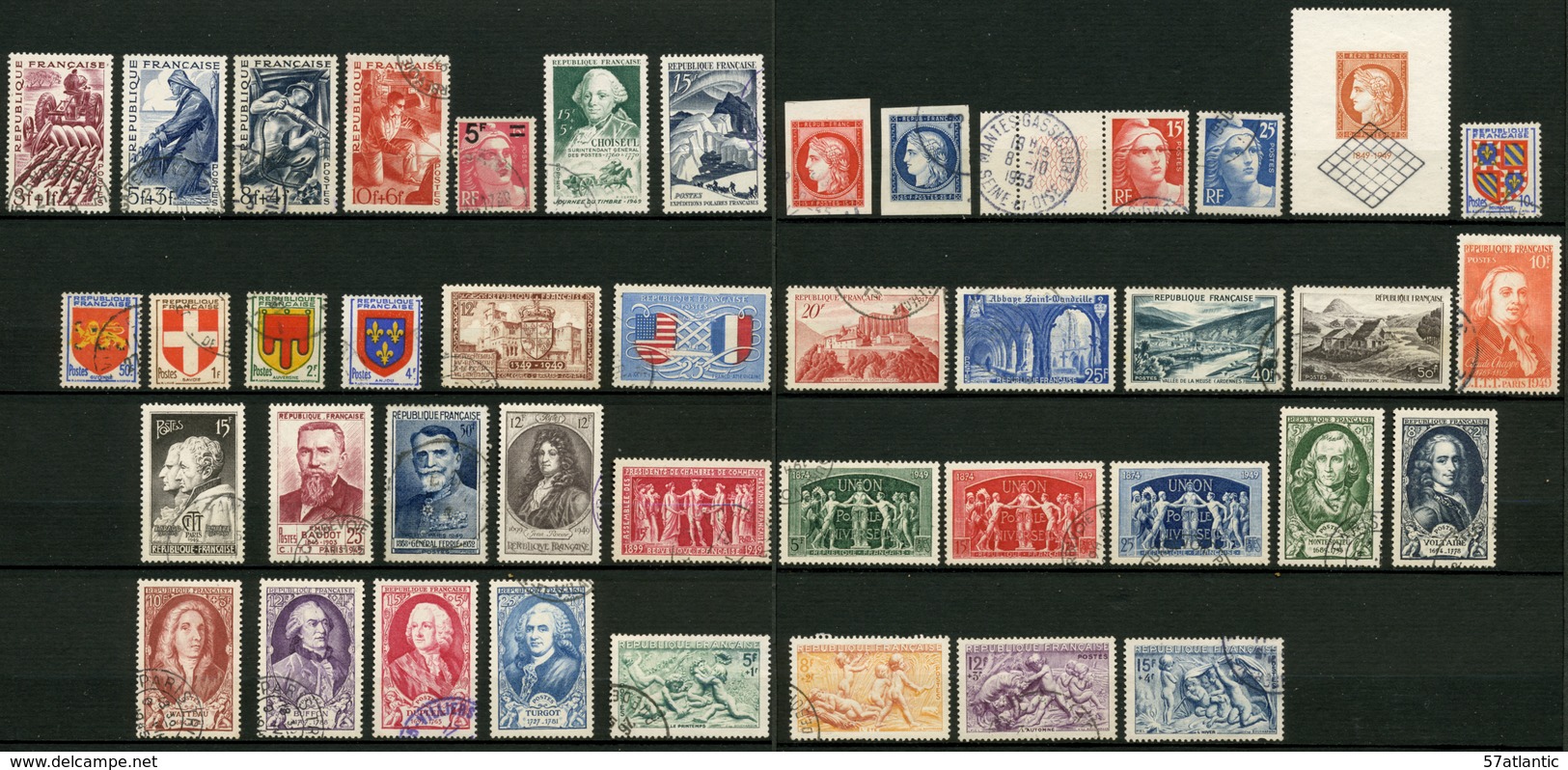 FRANCE - ANNEE COMPLETE 1949 - YT 823 à 862 - 42 TIMBRES OBLITERES - 1940-1949