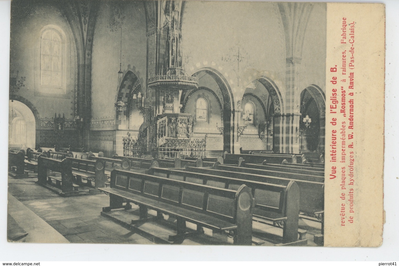 PUBLICITÉ - Carte PUB De La Maison ANDERNACH à ANVIN - Vue Intérieure De L'Eglise De B. Revêtue De Plaques "Kosmos " - Publicité