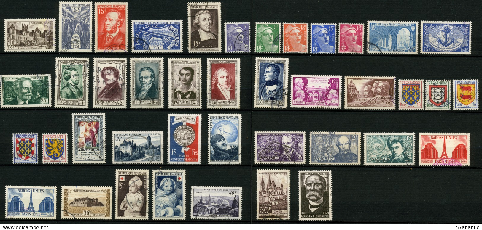 FRANCE - ANNEE COMPLETE 1951 - YT 878 à 918 - 41 TIMBRES OBLITERES - 1950-1959