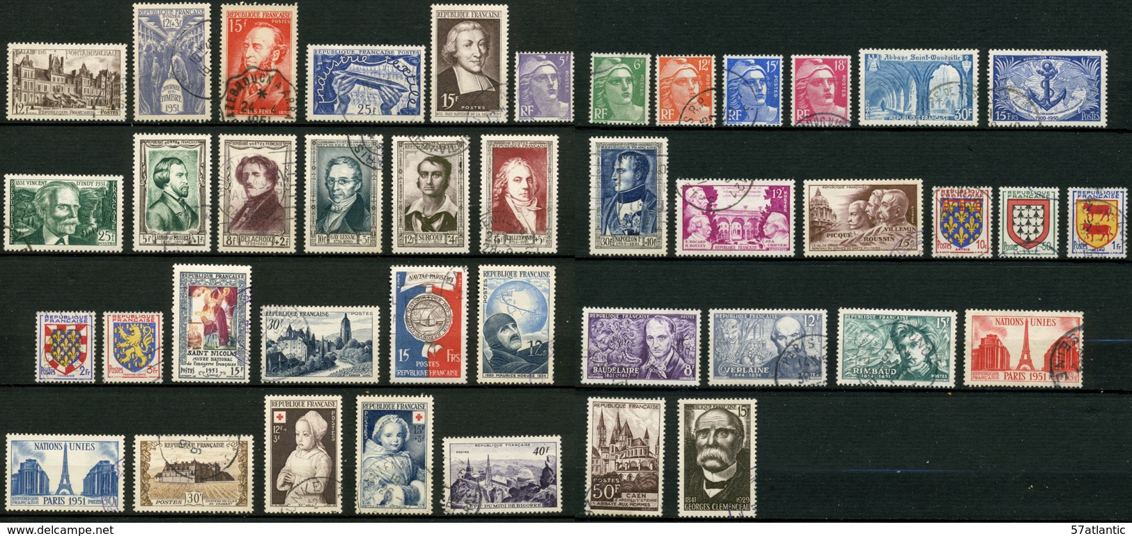 FRANCE - ANNEE COMPLETE 1951 - YT 878 à 918 - 41 TIMBRES OBLITERES - 1950-1959