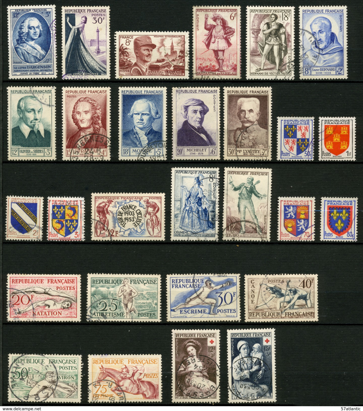 FRANCE - ANNEE COMPLETE 1953 - YT 940 à 967 - 28 TIMBRES OBLITERES - 1950-1959