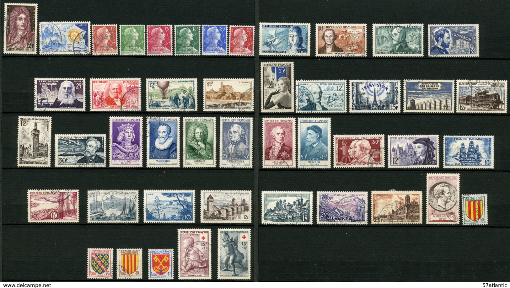 FRANCE - ANNEE COMPLETE 1955 - YT 1008 à 1049 - 46 TIMBRES OBLITERES - 1950-1959