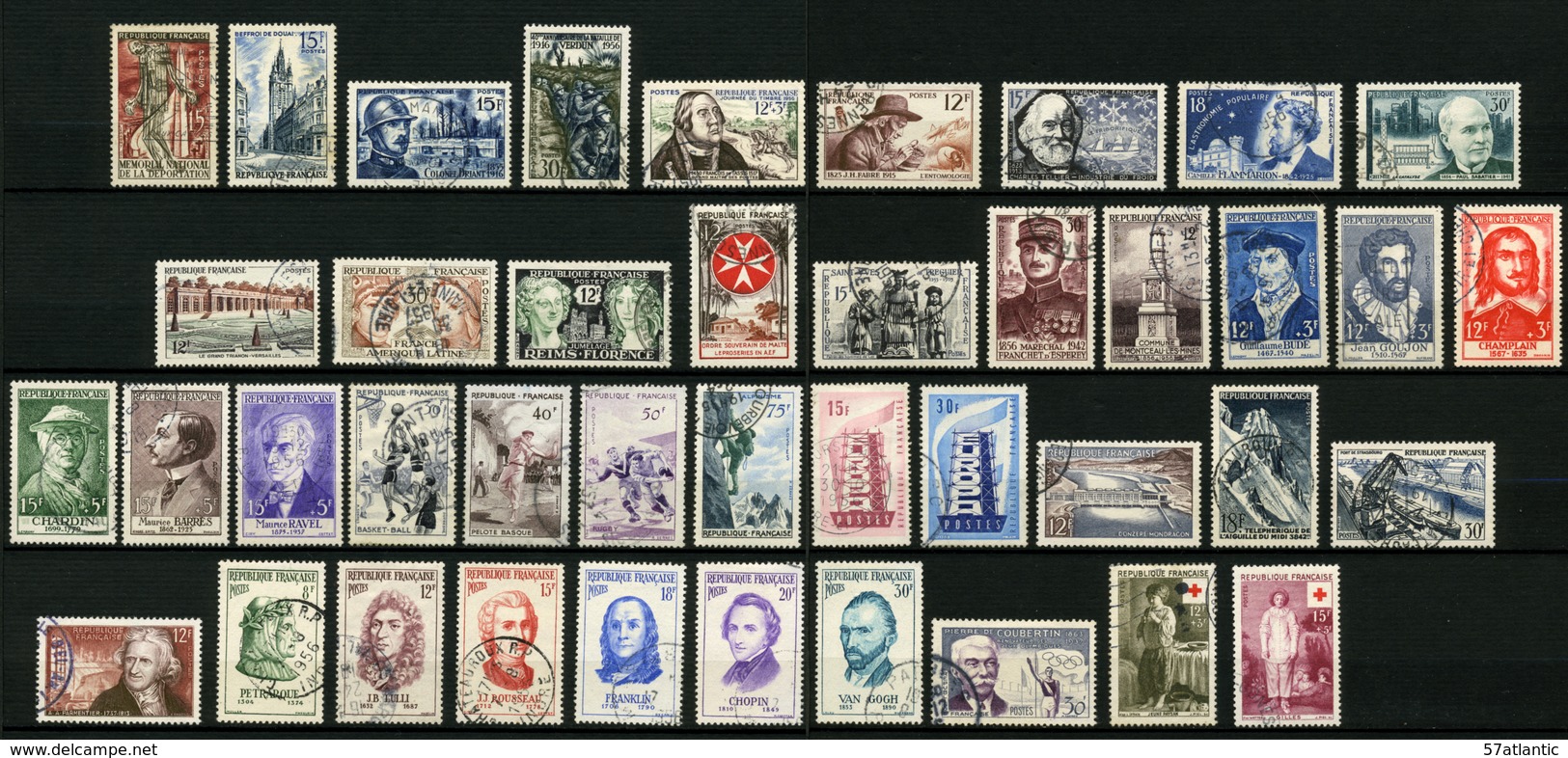 FRANCE - ANNEE COMPLETE 1956 - YT 1050 à 1090 - 41 TIMBRES OBLITERES - 1950-1959