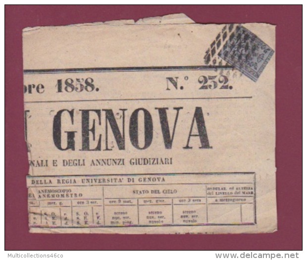 ITALIE -  170717 -  Fragment De Journal Affranchi 10 Cent Poste Estensi - Gazzetta Di GENOVA 1858 - Modena